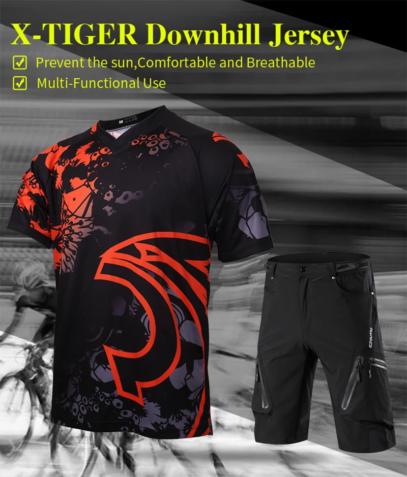 X-Tiger Pro, комплект для спуска на гору, дышащая велосипедная майка, Униформа, спортивная одежда, анти-УФ, велосипедные майки, велосипед, DH, рубашка для спуска на гору, комплект