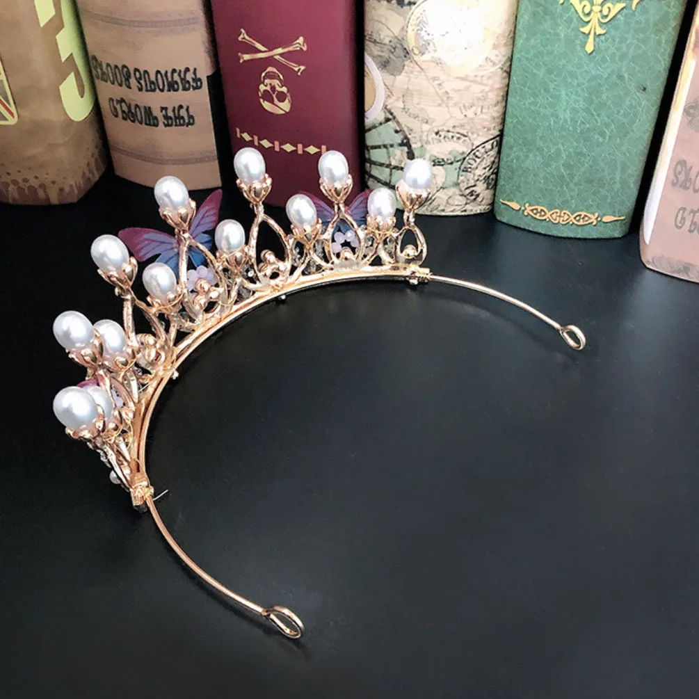 Fashion Crystal Princess Crown Rhinestone Tiara for Girl Birthday Wedding Model Catwalk Queen Crown Pearl Butterfly Hair Jewelry