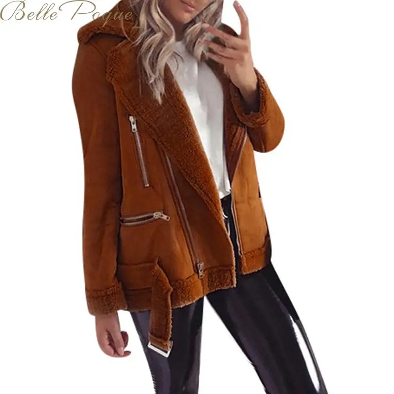 Belle poque, плотное пальто для женщин, теплая верхняя одежда, Короткая свободная Меховая куртка на молнии, зимнее пальто, кардиган, однотонная женская куртка
