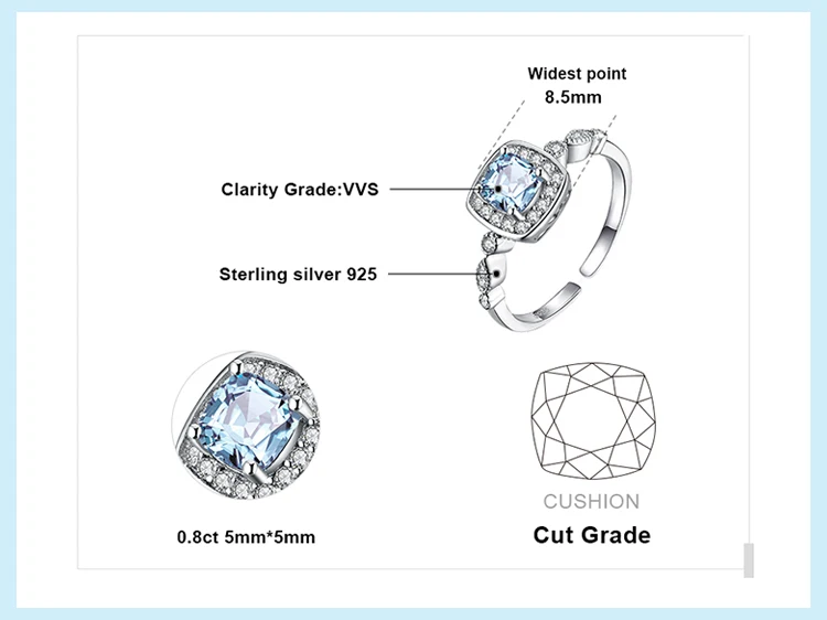 Ювелирные изделия, 1ct, настоящее кольцо с голубым топазом, 925 пробы, серебряные кольца для женщин, кольцо для помолвки, серебро 925, драгоценные камни, ювелирные изделия