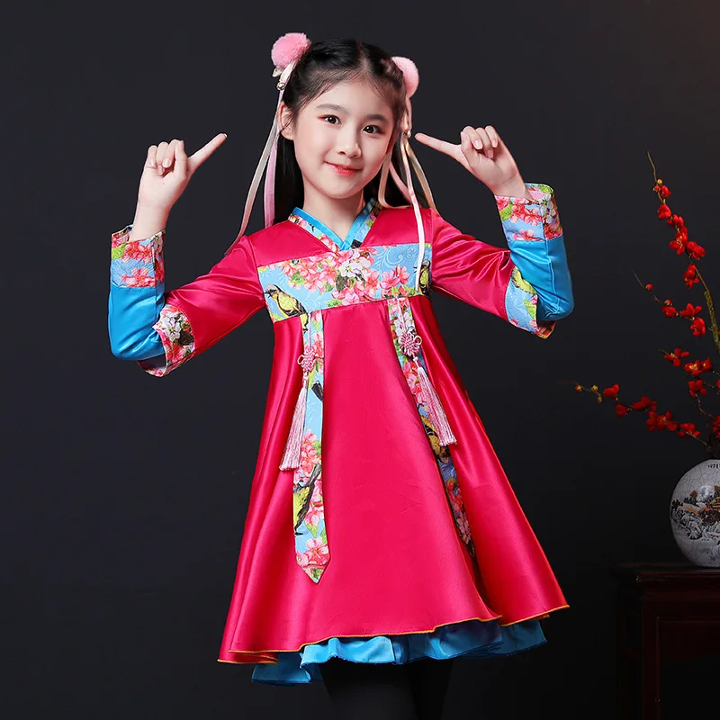 

2019 Winter New Style Girls Dress Chinese-style Cheongsam Children Long Sleeve plus Velvet Chinese Costume Childrenswear