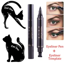 Двухсторонняя черная жидкая подводка для глаз карандаш Pro Водонепроницаемый стойкий макияж подводка для глаз ручка+ кошачья линия глаз шаблон для макияжа