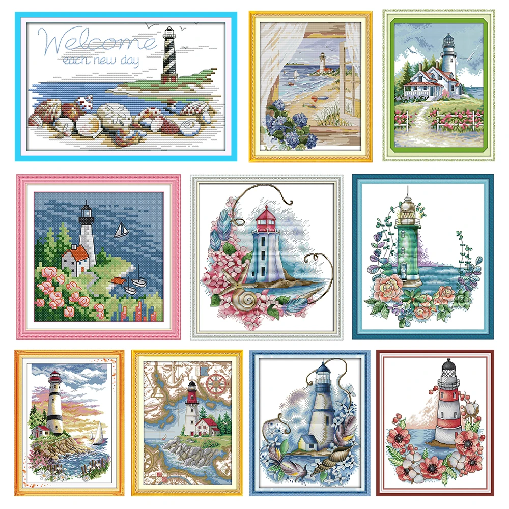 Lighthouse Cross Stitch Kit Embroidery Cross Stitch Set F548 F646(2) F780(2) F781(3) F782(4) F930 F965 F972 FA051 FA052