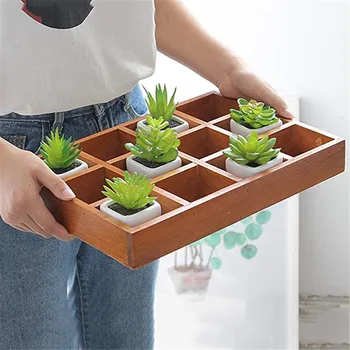 

Wooden Storage Divider Box 12-Grid Desktop Plants Flower Jewelry Organizer Container Retro Sundries Storage Tray Decoration Home