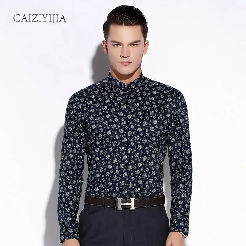 Мужская винтажная приталенная рубашка с длинным рукавом и цветочным принтом, удобная Тонкая Повседневная рубашка на пуговицах из чистого хлопка