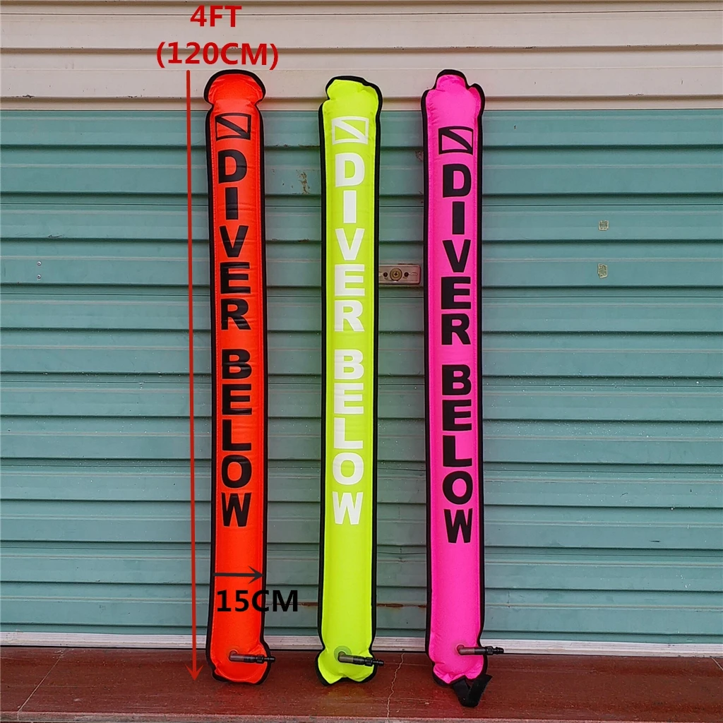 4' Scuba Diving Inflatable Safety Tube Sausage Signal Float, Surface Marker Buoy SMB with Plastic Clip, Highly Visible & Sturdy