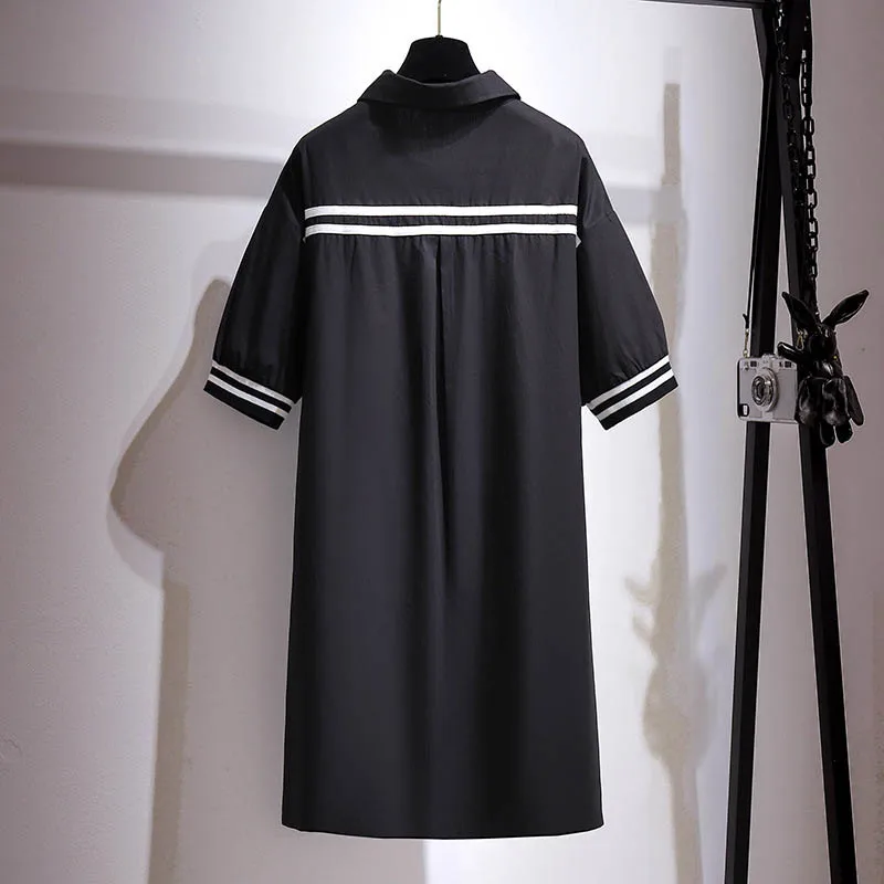 스티치 숄 가짜 투피스 반팔 셔츠 드레스, 플러스 사이즈 여성 드레스, 150Kg 가슴 157cm, 6XL 7XL 8XL 9XL 10XL