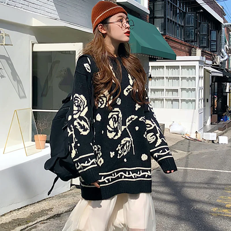 

Printing Black Sweater Women Pullover Long c.h.i.c Jumpers Harajuku Ropa Coreana Pull Oversize Femme Vintage Invierno Fall 2019