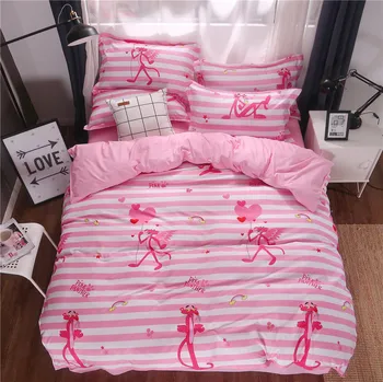 

New Cartoon Pink Panther Bedding Sets 3/4pcs Geometric Pattern Bed Linings girls Duvet Cover Bed Sheet Pillowcases Cover Sets