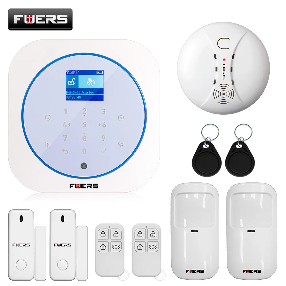 Kit 6 FUERS Wi-Fi GSM сигнализация беспроводная домашняя охранная сигнализация система Tuya APP управление сирена детектор движения PIR датчик дыма - Цвет: Kit 6