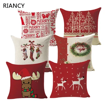 

Christmas Cartoon Deer Printed Pillowcase Cotton Linen Cushion Cover Throw Pillow Home Decor Sofa Decorative Pillow Covers 40481