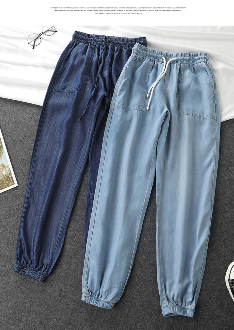 Fashion Casual Style Cotton Pants Leisure BF Harajuku Pants Summer Womens Elastic Waist Solid Basic Retro Loose Pants Trousers