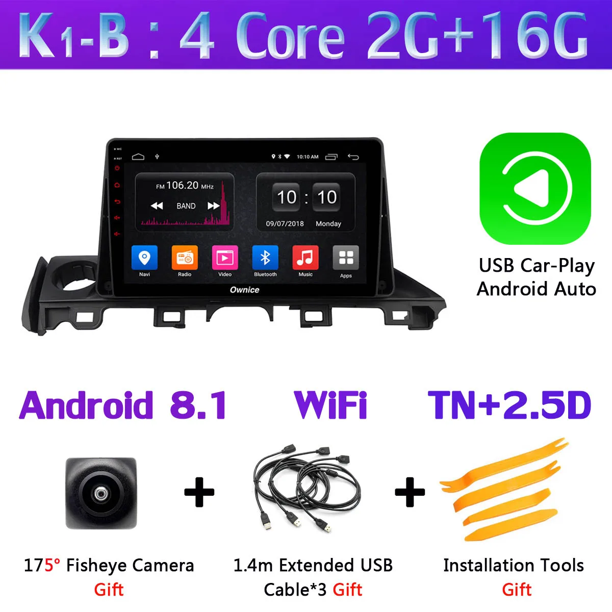 K1-B-CarPlay 1 din 360° Panoramic Android 9.0 4G+64G Car DVD Multimedia For Mazda 6 Atenza Mazda6 GPS Radio SPDIF DSP CarPlay - Цвет: K1-B-CarPlay