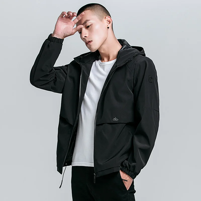 

2019 Autumn New Style Hooded Youth MEN'S Windbreaker Casual Trend Tops Jacket Simple Jacket outside