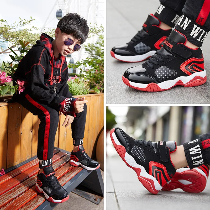 

2018 Autumn And Winter New Style Children Basketball Shoes Versitile Fashion Trendy Shoes Anti-slip Shock Absorption Hard Sneake