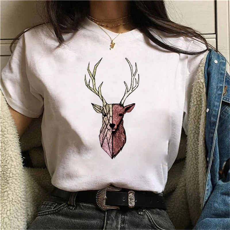 

Buck Icon Print Women Short Sleeve Cute T-shirt Casual T shirt Harajuku Tshirt Fashion Top Tee Female