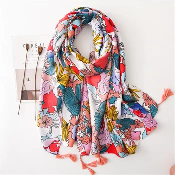 

Autumn and winter Luxury brand Print cotton material scarf women's Fashion Cotton silk scarves lady New style Sunscreen shawl