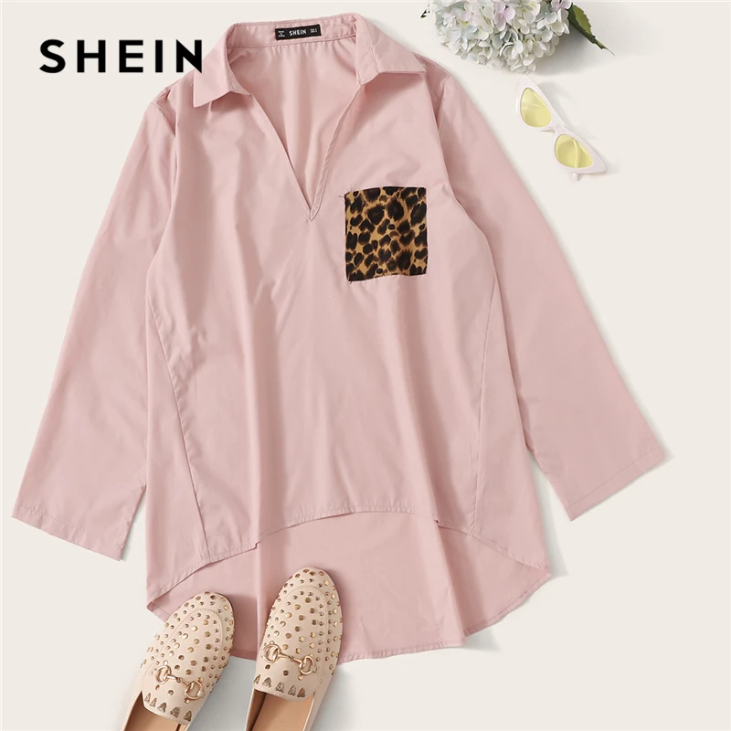Женская Повседневная Блузка SHEIN однотонная Свободная блузка с леопардовым