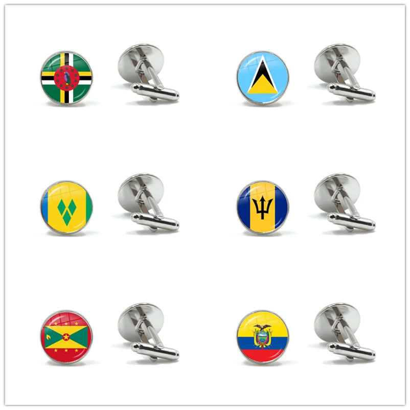 Стеклянные запонки с флагом штата Доминика, Санта-Люсия, Сент-Винсент и Гренадины, Барбадос, Гренада, Эквадор