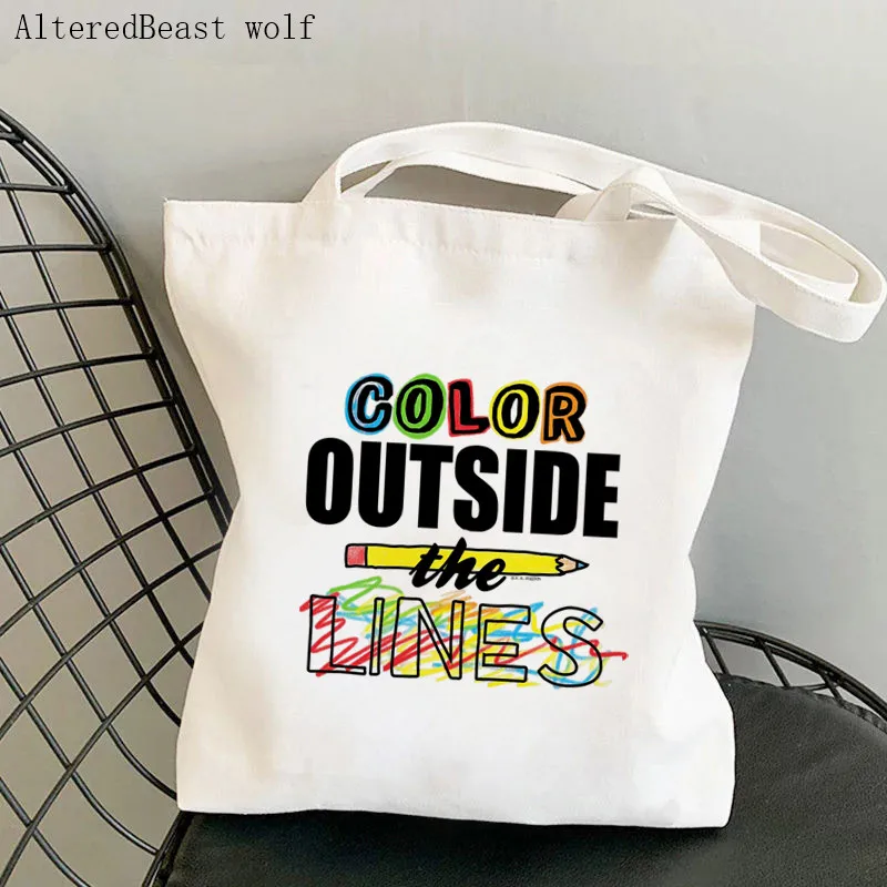 

Women Shopper bag Color Outside line Printed Kawaii Bag Harajuku Shopping Canvas Shopper Bag girl handbag Tote Shoulder Lady Bag