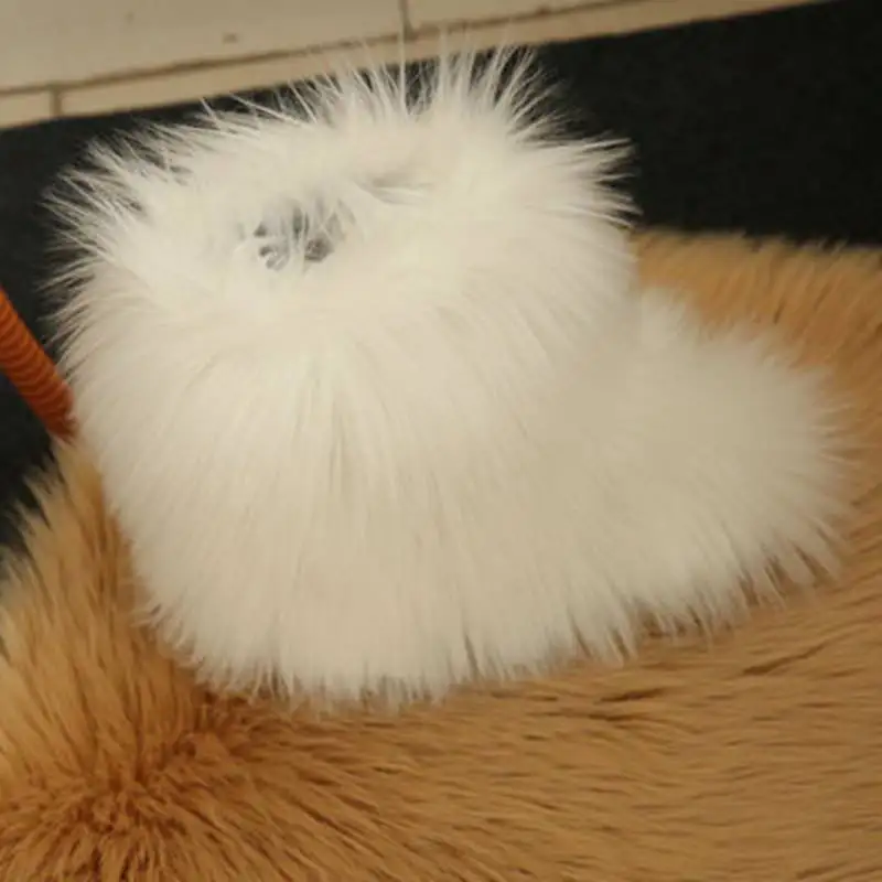 REAVE CAT/зимние женские теплые ботинки; натуральная шерсть; страусиные перья; пушистый мех; плюшевые теплые лыжные уличные ботинки на плоской подошве; botte - Цвет: White