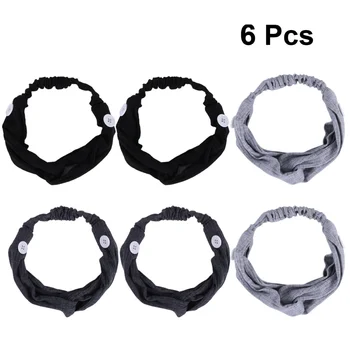 

6Pcs Sports Yoga Elastic Hairband with Button Fashion Makeup Broadside Headband Soft Protective Mask Crossing Style Hair Sweatba
