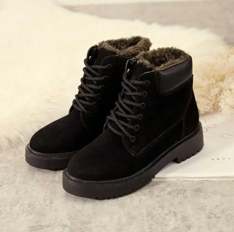 Ботинки больших размеров; женская обувь на платформе; женская обувь; зимняя теплая плюшевая женская обувь; уличные зимние сапоги - Цвет: Черный