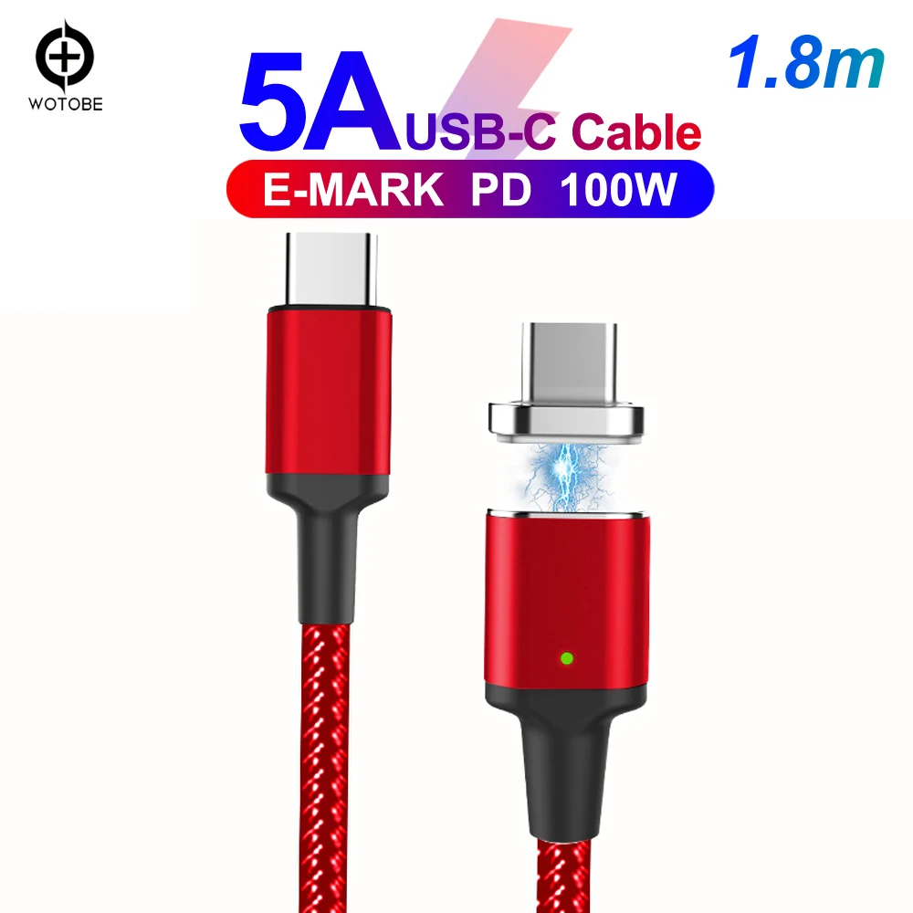 WOTOBE USB-C-C Магнитный тканый кабель для быстрой зарядки данных 1,8 m 20 V/5A PD E-MARK 100W USB-C для iPad MacBook XIAOMI S9/S10/note10