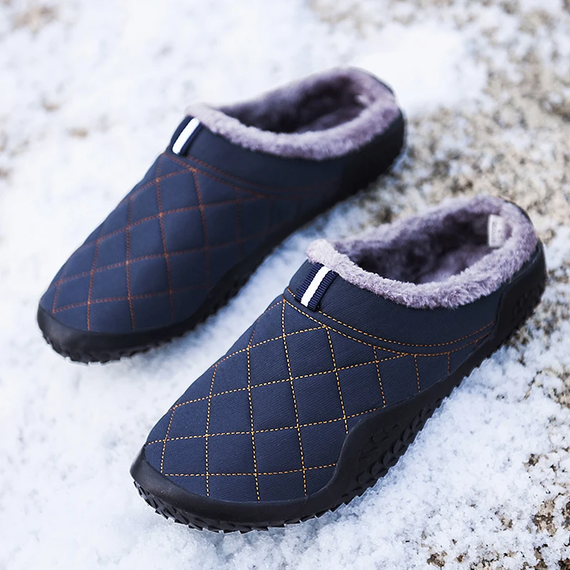 

2020 Men slippers for home Synthetic waterproof male slippers plush Gingham house shoes man slippers rubber large size 46-48