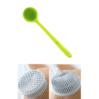 

Silicone Double Side Bath Body Brush Long Handle Back Brushes Rub Massage Shower Cleaning Remove Exfoliating Bathroom Wash Brush