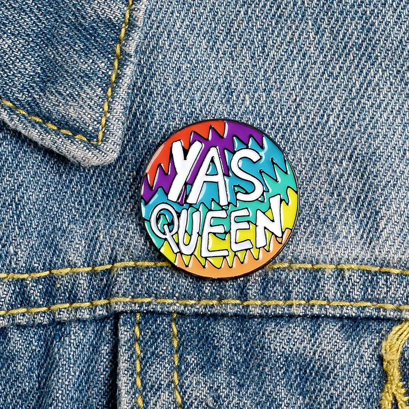 Qihe ювелирные изделия, Круглые, цветные, пилообразный шпильки YAS королева эмаль на булавке на рок броши значки джинсовая одежда булавки "Сумка" подарок для друзей