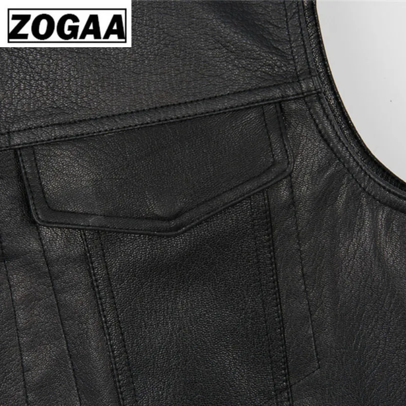 ZOGGA 2019 мужской жилет черный Байкерский мотоциклетный хип хоп искусственная кожа