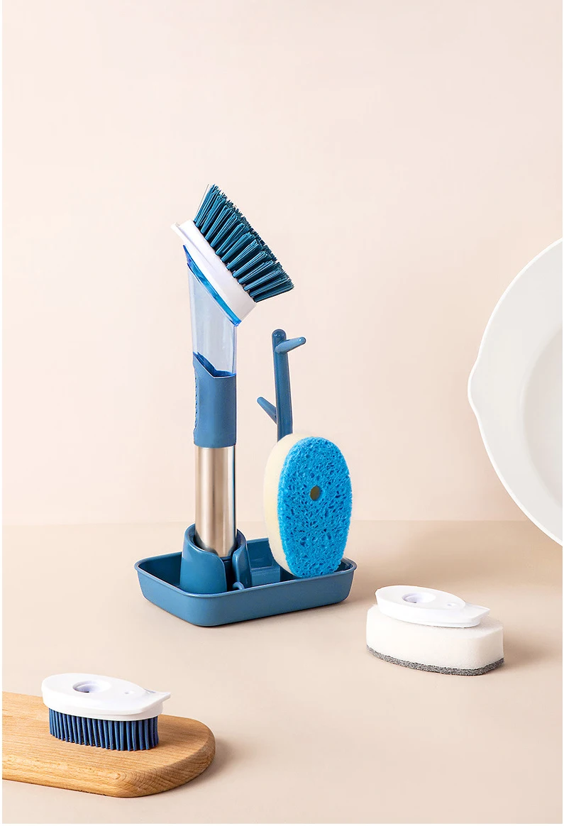 4pcs/set Soap Dispensing Dish Brush,Kitchen Brush With Holder For Pot Pan  Sink Cleaning - Long Handle Sponge Dish Washing Brush - AliExpress