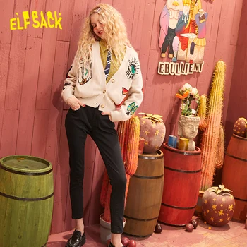 

Autumn and winter 2020 new jacquard sweater for women, playing card letter V-neck short knitted large board cardigan top