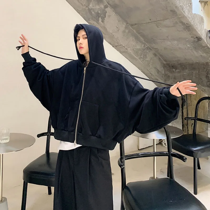 Мужская свободная повседневная толстовка на молнии с рукавом летучая мышь