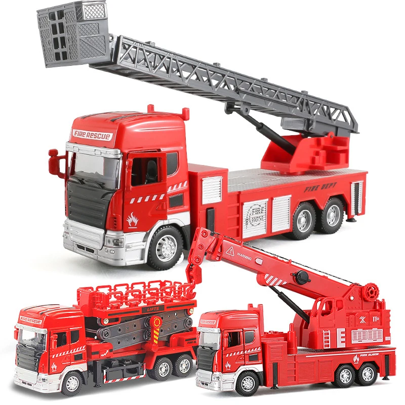 25cm Fire Rescue Truck Sound Light Ladder Crane Toys Alloy Diecast Vehicle Educational Collectible Toy Car for Boy Children Y183
