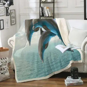 

Jumping Dolphins Sherpa Blanket Deep Ocean Throw Blanket on Bed Cute Animal Bed Blanket Bedroom Decor Dropshi