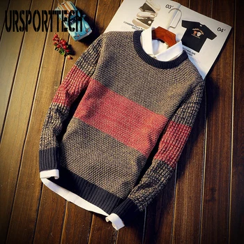 Image of 2020 Autumn Casual Men's Sweater O-Neck Striped Slim Fit Knitted Mens Sweaters Pullovers Knittwear Pullover Men Pull Homme M-XXL
