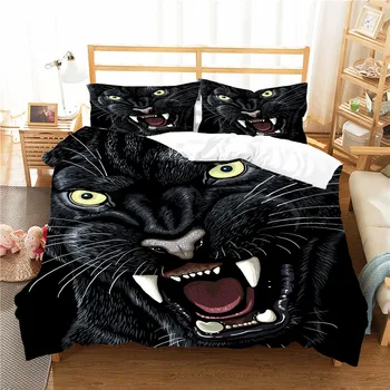 

Ferocious Leopard Print Animals Bedding Sets Winter Microfiber Bed Cover with Pillow Sham Single Double Boys Girls Home Bedding