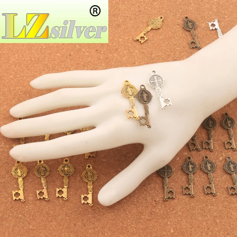Saint Medal Cross Key Charm Beads 12.5x32.7mm 200PCS zinc alloy  Bronze Alloy Pendants Jewelry DIY L1640