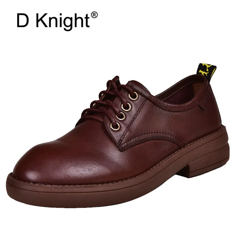 

Spring Summer 2020 New Flats Round Toe Leather Lace-Up Fashion Soft-Soled Oxford Shoes For Women Top Layer Leather Single Shoes