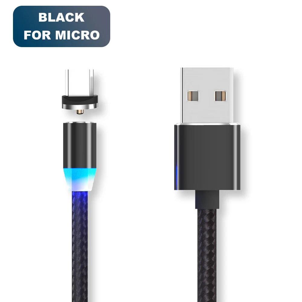 Vanniso 2.4A Быстрая зарядка Магнитный кабель для iPhone X 11 Xiaomi huawei P20 Магнитный Micro usb type C кабель с светодиодный магнитным зарядным устройством - Цвет: Black for Micro