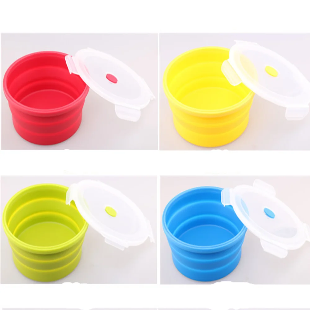4 Size Silicone Round Folding Lunch Box Collapsible Salad Bowl Portable  Meal Food Snack Storage Container with Lid Tableware Set