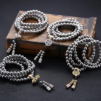 

8mm Tactical Buddha Bead Bracelet Stainless Steel Car Pendant Accessory Outdoor Self-Defense Protection Survival Necklace