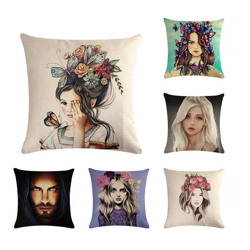 

Pillow Case 45x45cm Beauty Girls Dekoration Character sketch pillowcases Throw Pillow Cover Cojines Cushion Cover