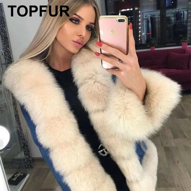 Женская шуба из натурального лисьего меха TOPFUR повседневная джинсовая куртка