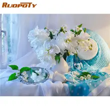 RUOPOTY DIY Frame Paint By Number Whilte Flower For Adults Picture By Numbers Acrylic Paint On Canvas Home Decor