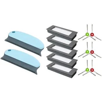 

2 Pcs Sticky Brush Portable Cloth Lint Removal Brush Blue & 1set Side Brush Filter for Ecovacs Deebot Ozmo 900