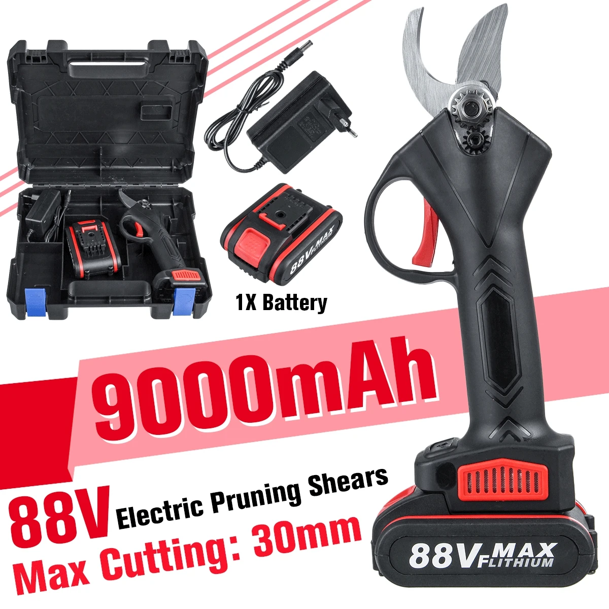 88V 9000mAh Cordless Pruner Pruning Shear Efficient Fruit Tree Bonsai Electric Branches Cutter Landscaping w/Box | Инструменты
