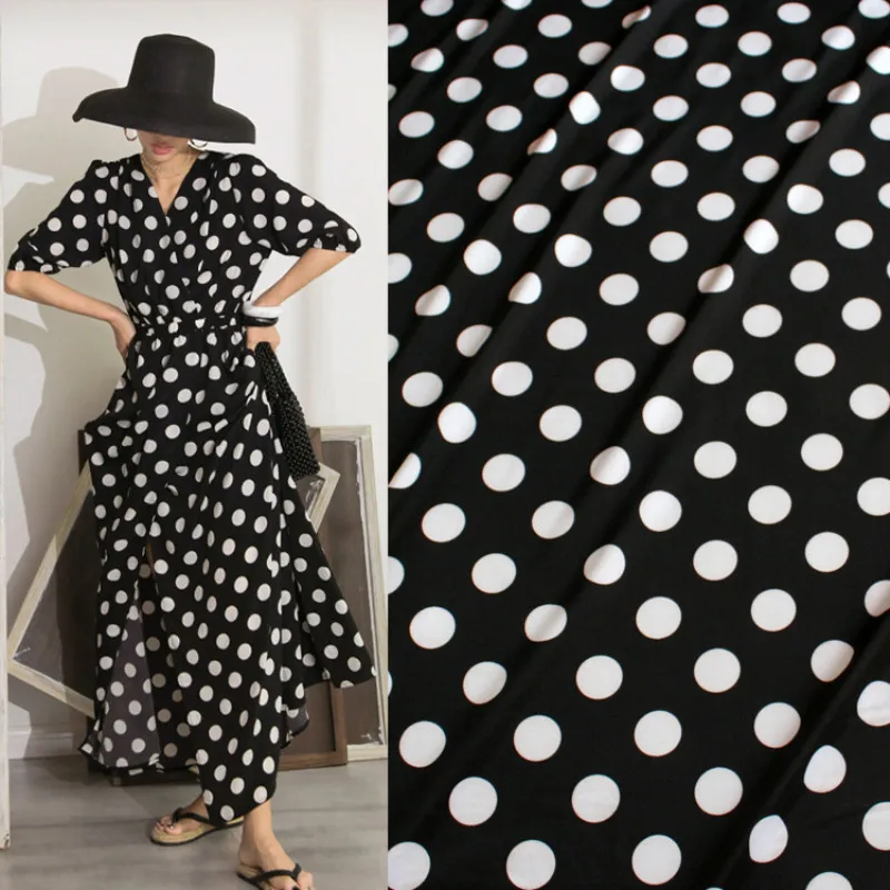 Полуметровая черная нижняя часть с белым круглым вырезом в горошек диаметром 3 см шифоновая ткань с рисунком эластичная для платья рубашка детская одежда T838
